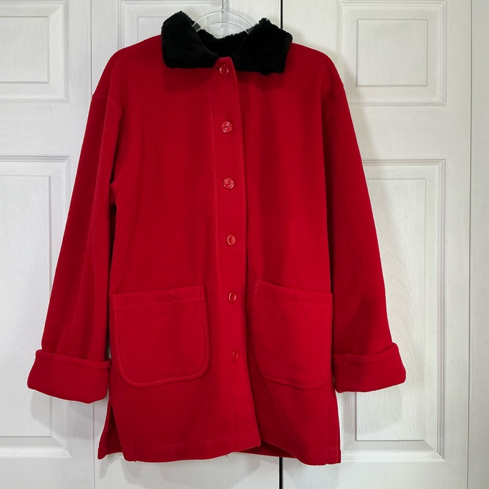🍓 Charter Club Red and Black Fleece Jacket - Small